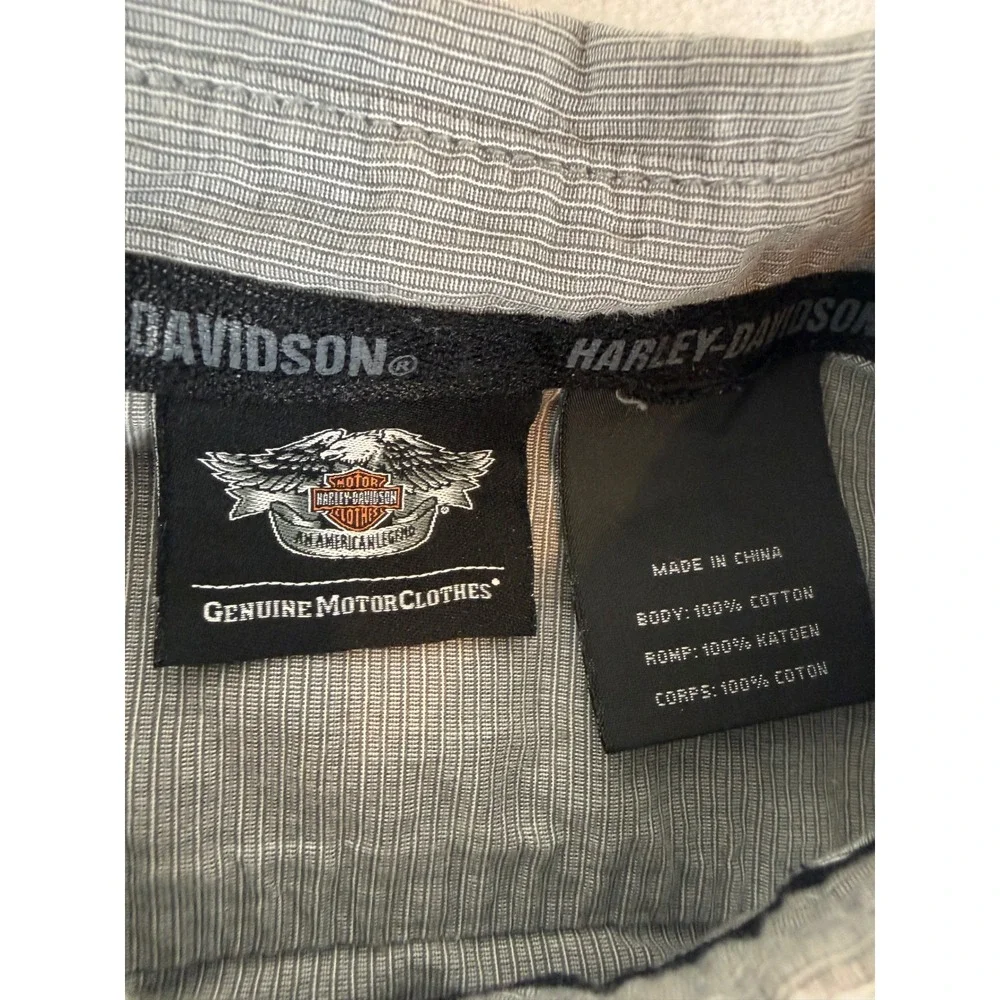 Harley Davidson Button Down Shirt Mens L Grey Short Sleeve Graphic Epaulet 59615